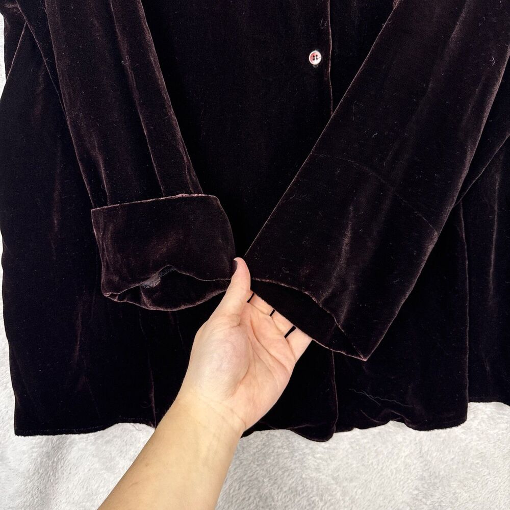 Vtg Harriet Selwyn Silk Velvet Top 1X/2X Brown Button Up Whimsigoth 80s 90s - Picture 3 of 10